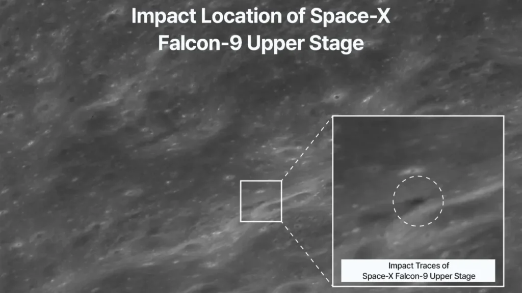 Korean satellite reveals blackened spot where SpaceX rocket part slammed into the moon on Wednesday