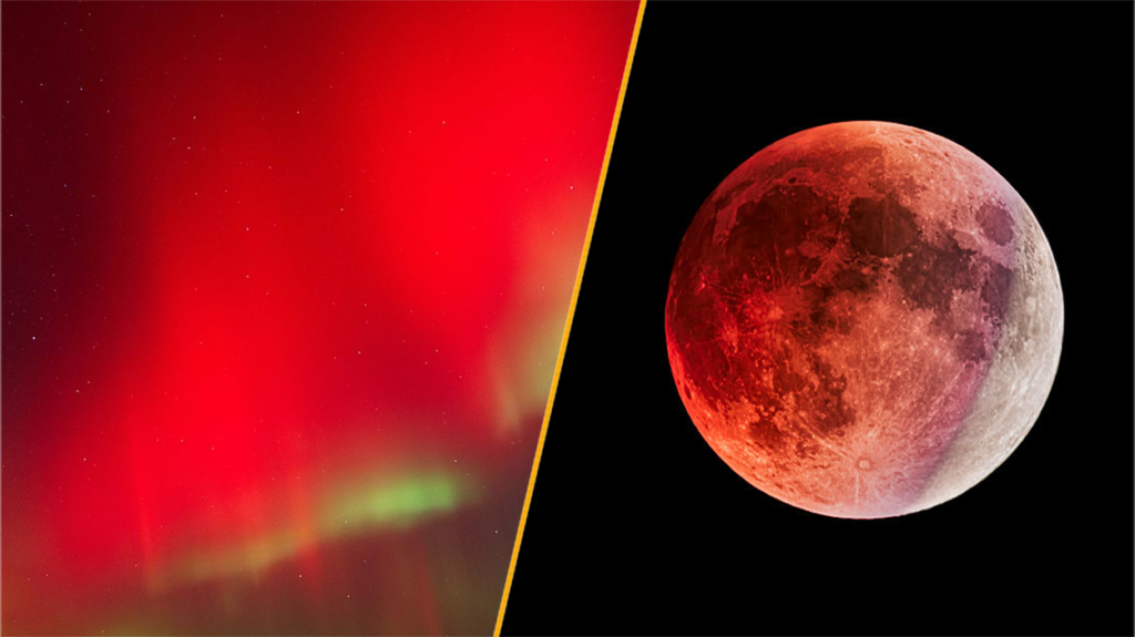 Rare red northern lights may be visible alongside red moon during tomorrow night’s partial lunar eclipse