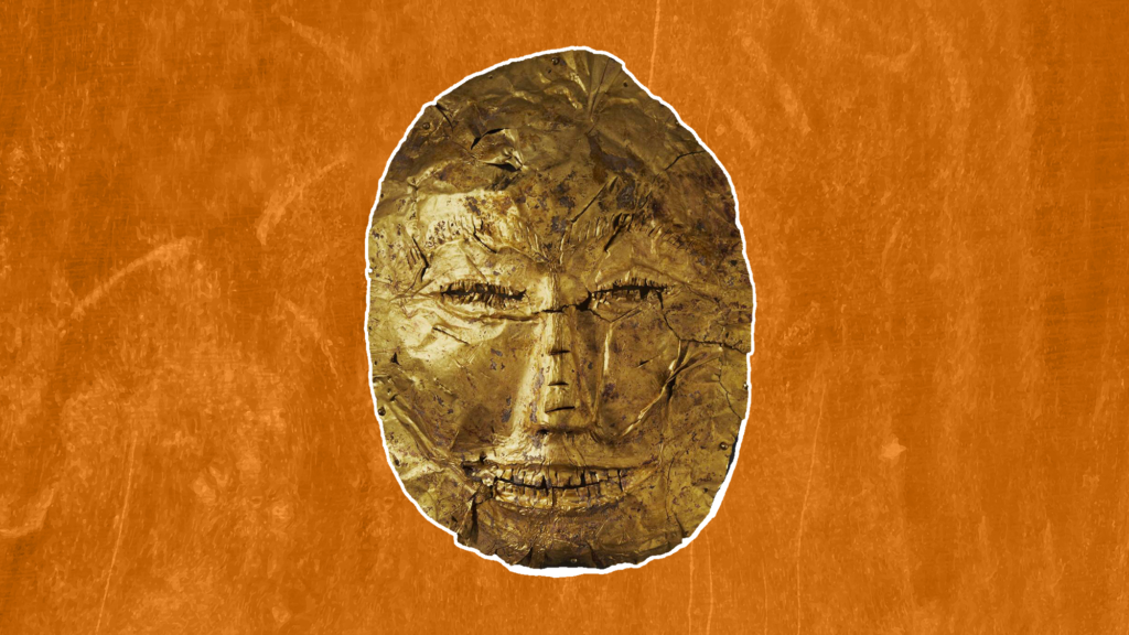 Funeral mask: A 2,000-year-old gold face covering designed to confuse the deceased’s spirit so it didn’t torment the living