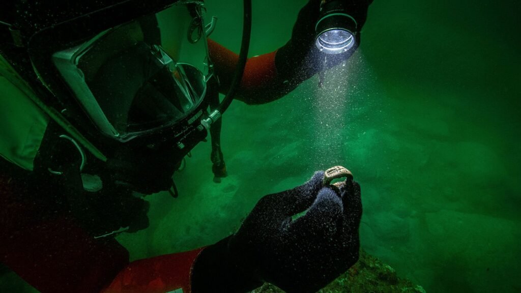 Bronze ring with Lighthouse of Alexandria engraving discovered at palace on submerged island in Egypt